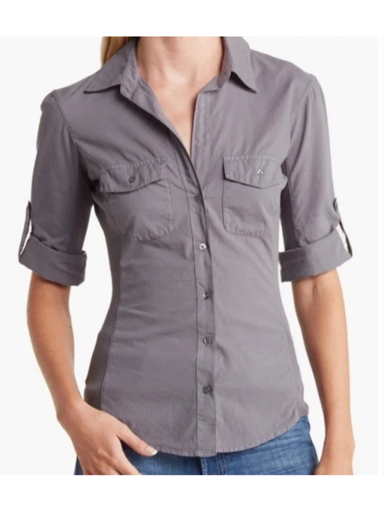 James Perse Tops - James Perse Standard Charcoal Button Front Utility Shirt Stretch Side Size 3